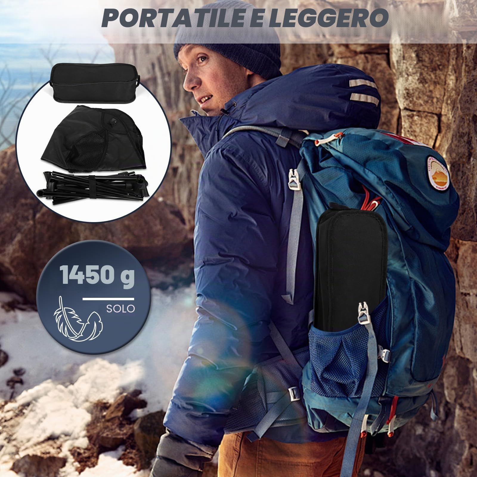 Sedia da Campeggio Pieghevole Leggera, Capacità di Carico 110kg, Sedia da Campeggio Portatile con Borsa Portaoggetti, Sedia da Spiaggia Compatta per Picnic, Campeggio, Viaggi, Pesca, Spiaggia