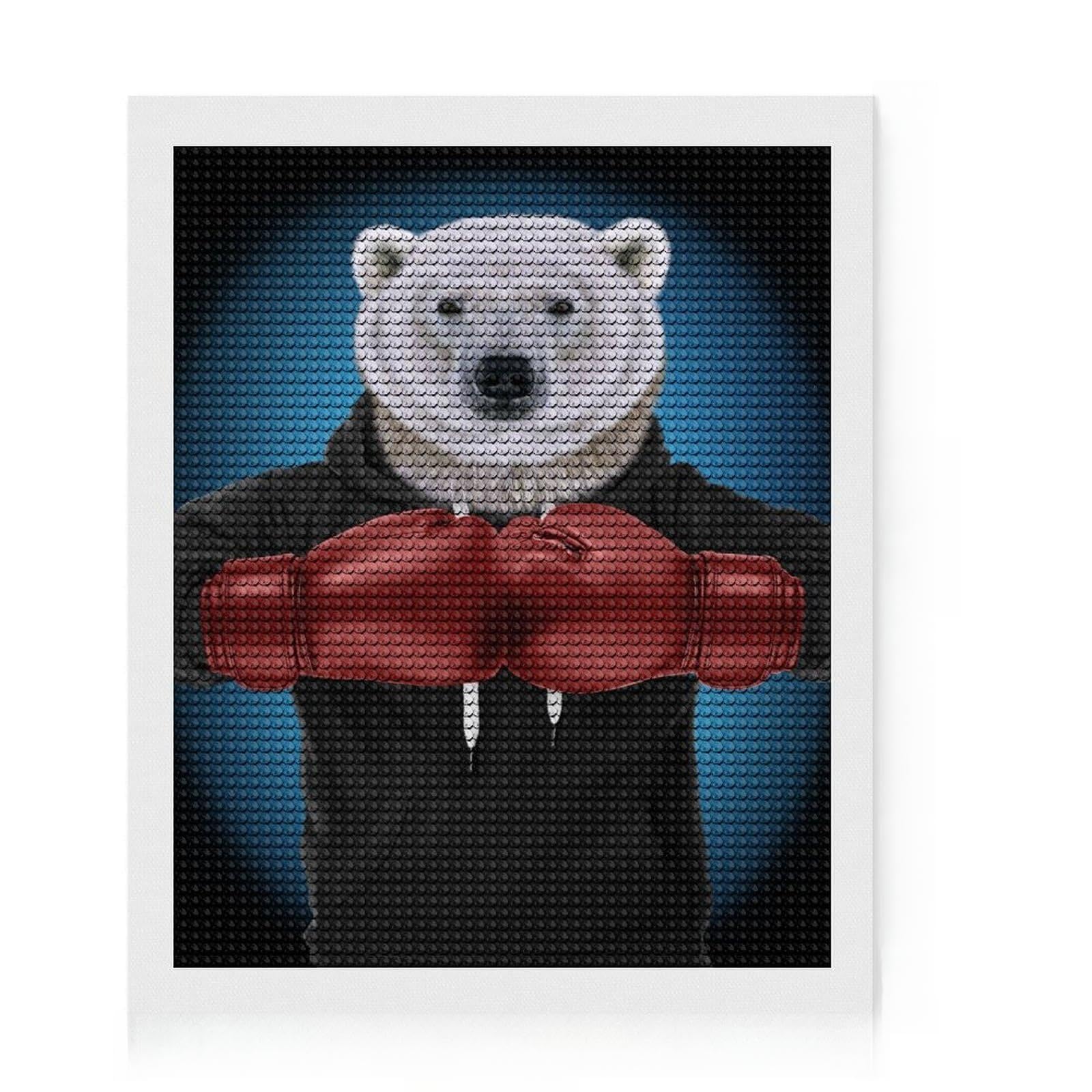 Junmoney Boxer Polar Bear Round Drill Diamond Painting 16"x20", for Women, Fun Craft Experience, Bedroom Decor, Holiday Gift Idea