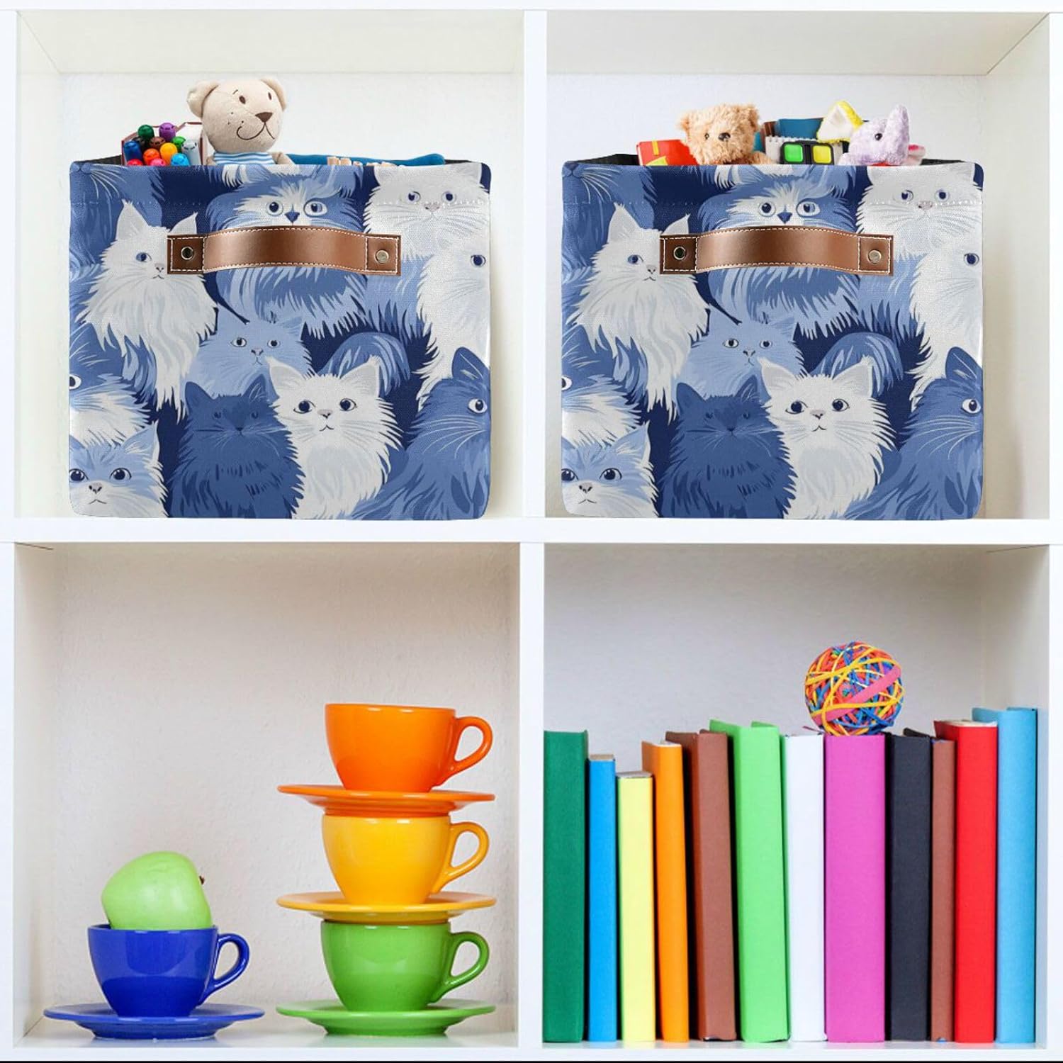 Funny Turkish Angora Cats Navy Blue storage baskets, foldable and waterproof storage bins with sturdy handle tub craft for towel book 2 pack