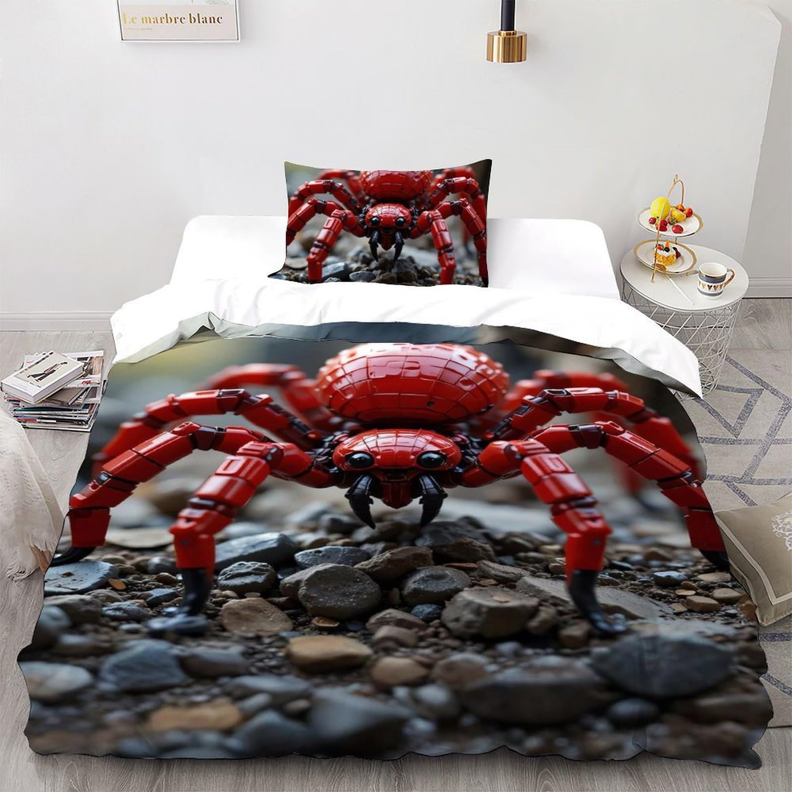 Housse de couette araignée en peluche 135x200cm avec taie d'oreiller