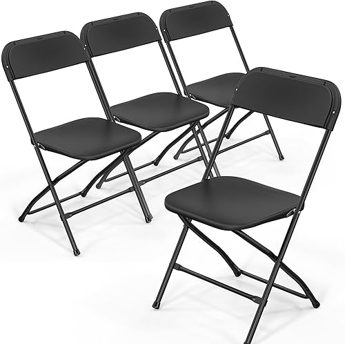 Bonnlo Juego de Sillas Plegables de 4, Silla de Plástico Negra con Asiento Resistente y Marco de Metal, Perfecta para Fiesta, Evento, Boda,