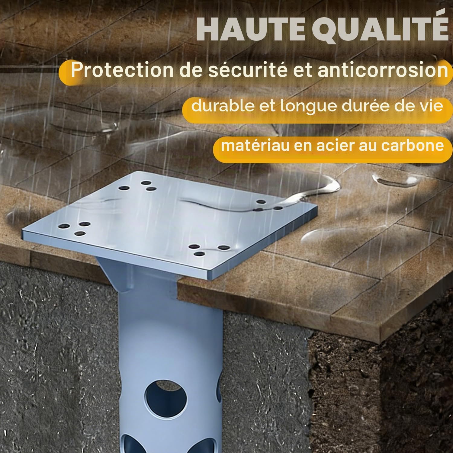 Douille de sol pour parasol - Plaque de base universelle pour parasol déporté - Ancrage au sol en métal avec plaque de base à sceller dans le béton - Stable et solide - Résistance au vent