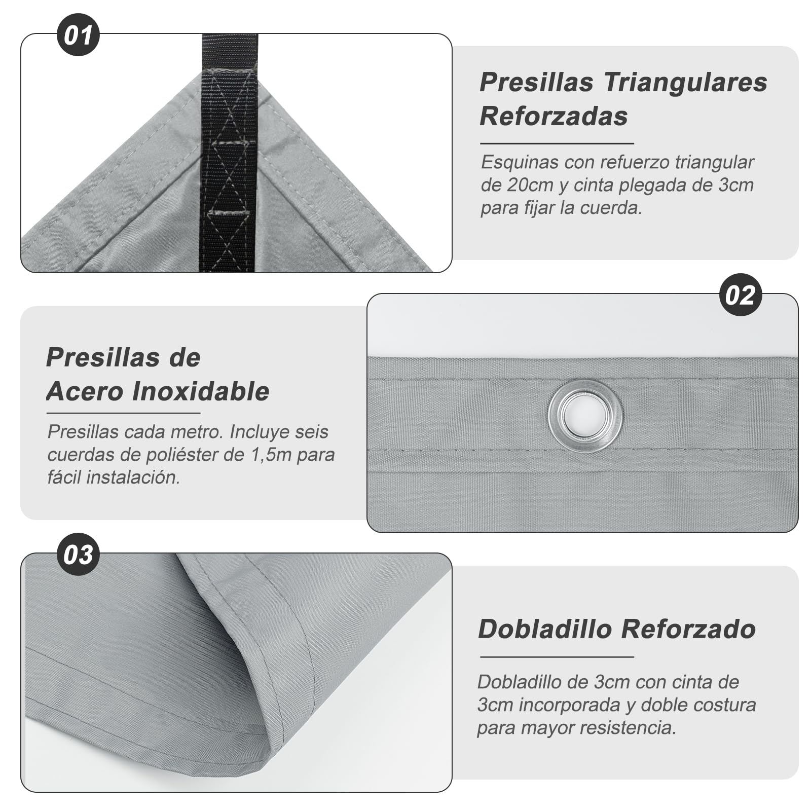 HENG FENG Toldo Vela de Sombra Impermeable 1,5x2m Rectangular, Protección UV 95% Resistente al Desgarro con Ojales y Cuerdas, Toldo de Exterior para Terraza, Jardín, Balcón, Pérgola (Gris)