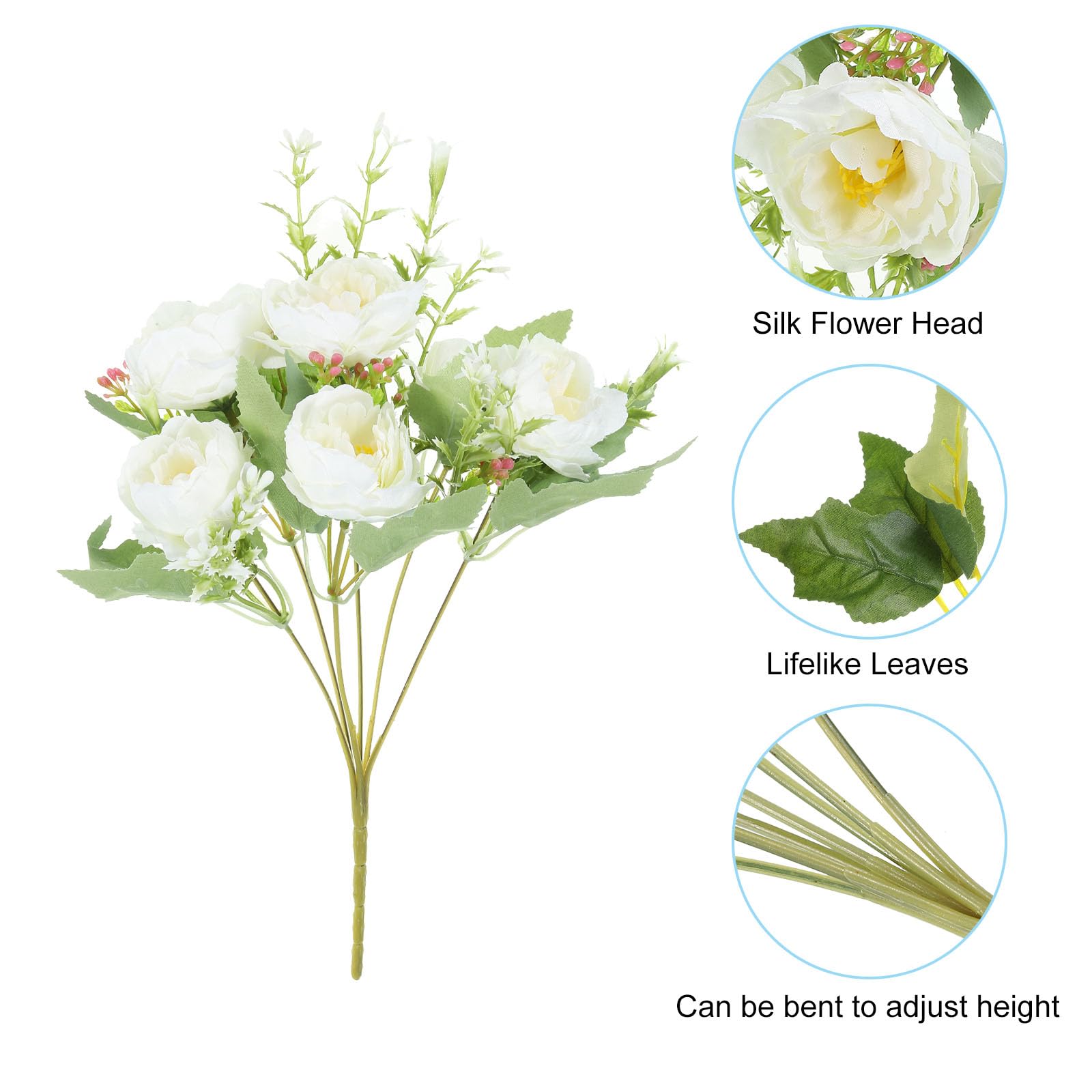 PATIKIL 6 Branch Artificial Silk Peony Hydrangea with Stem - Image 4