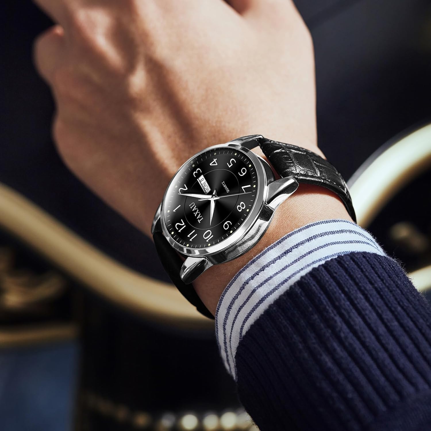 Mens Leather Watch Large Face Classic Quartz Mens Analog Watches Luxury Dress Watches for Men Waterproof Men's Wrist Watch Easy Read with Date Number Dial Relojes para Hombre - Image 6