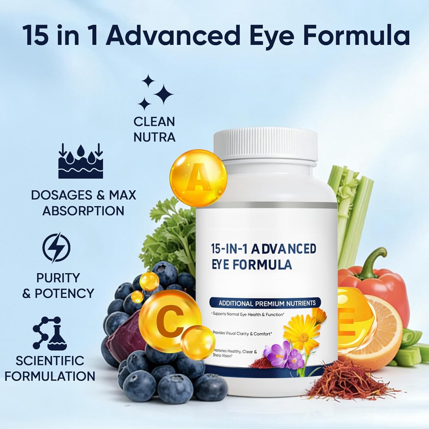 2 Pack, Complexe de soins oculaires 15 en 1, confort et clarté des yeux