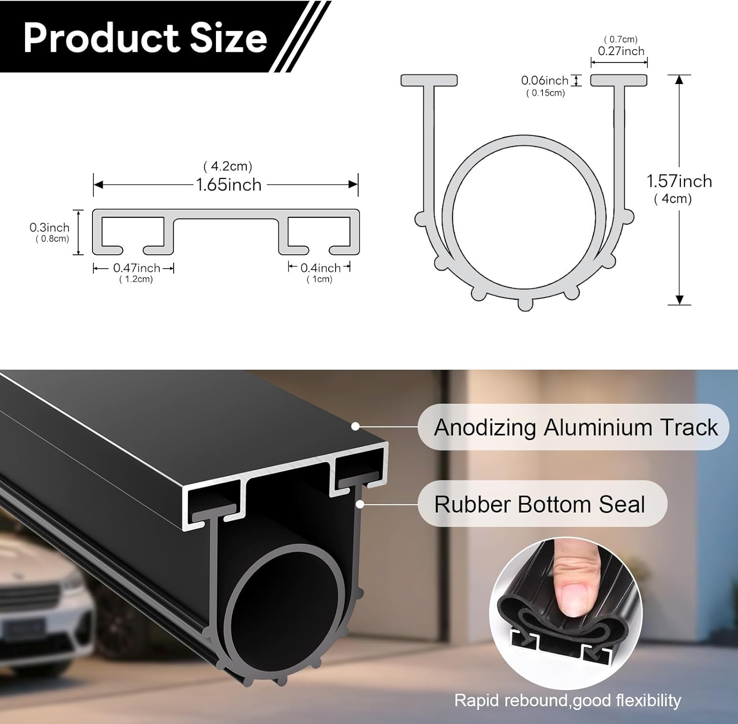Garage Door Seal, U+O Ring Combination - Pre-Drilled Aluminum Track Retainer Kit, Easy Install, Heavy-Duty Garage Door Weather Stripping Kit, Black (20 FT, 1.63" W)