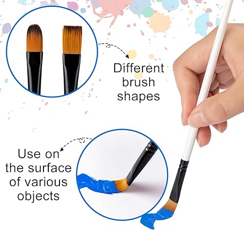 Miniatura 4 de YGAOHF Flat Filbert - Juego de 24 pinceles de nailon para acuarela acrílica, aceite gouache, detalles de manualidades, pintura corporal y cara, kit