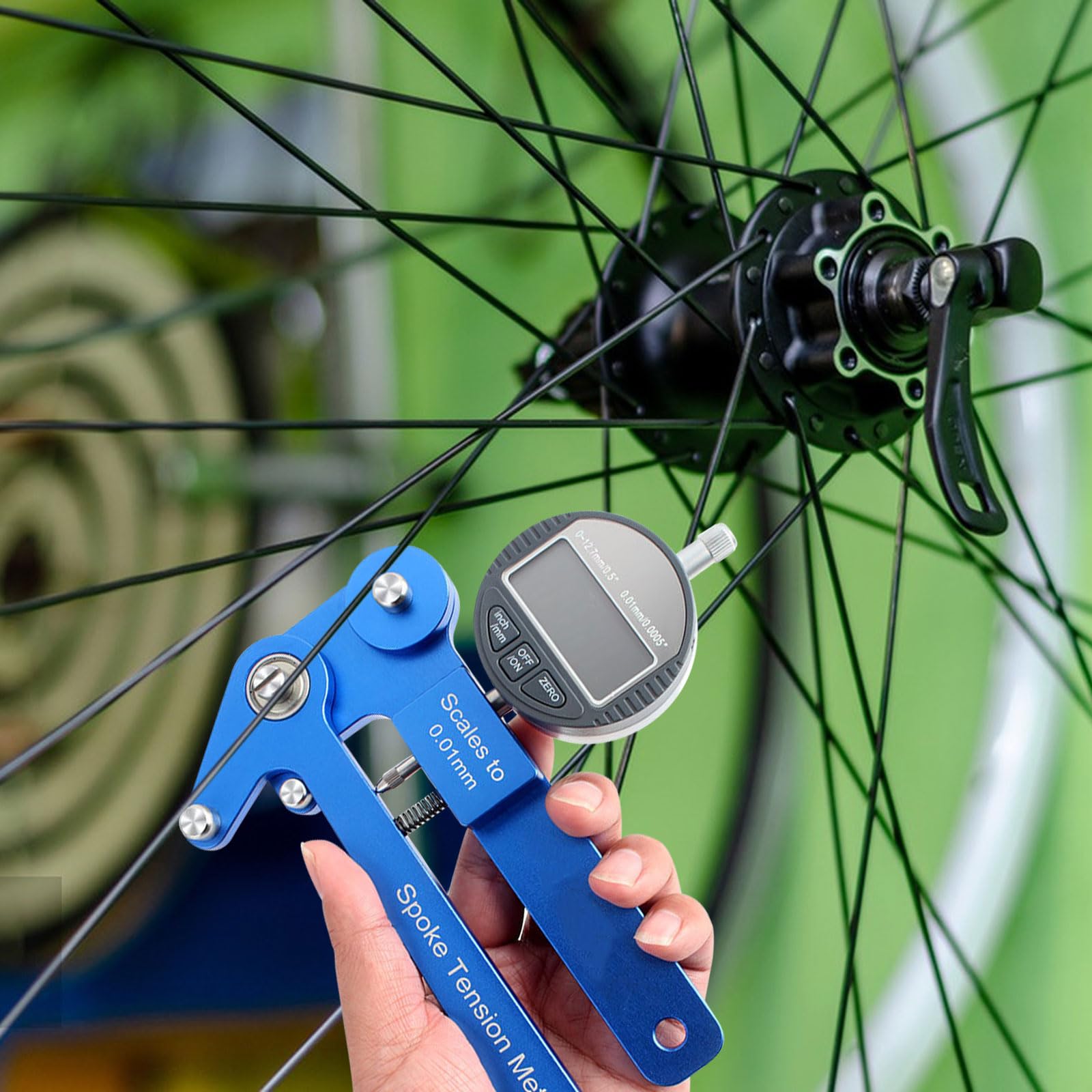 Fahrrad-Speichen-Spannungsmesser, Aluminiumlegierung, hohe Präzision, genaue Anzeige, Fahrrad-Speichenspannungsmesser mit Fahrradspeichenschlüssel-Werkzeug