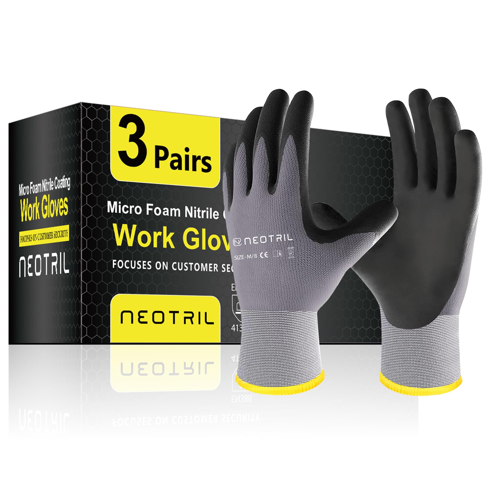 Safety Work Gloves MicroFoam Nitrile Coated-3/6/12/36 Pairs,Breathable Nylon Working Gloves for Men Women