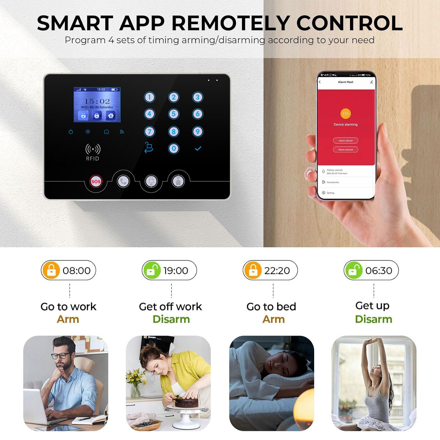Wolf Guard W4Q-W03 WiFi + 4G Wireless Home Einbrecher Alarmanlage Kit Tuya Smartlife APP, mit Sirene Fenster Türsensor Bewegungsmelder RFID, Deutsch (schwarz W4Q)