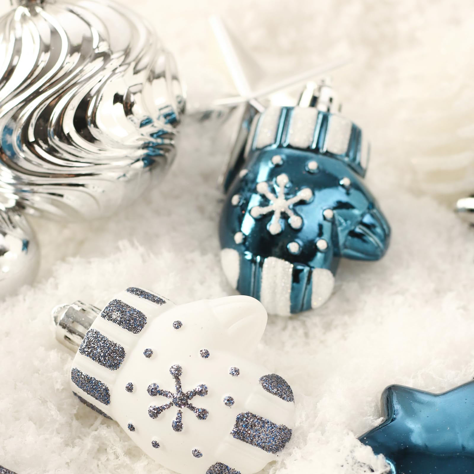 GAOMON 70 ct Weihnachtskugel-Ornamente-Set, 68 Stück, bruchsicher, blau silber, Baumschmuck zum Aufhängen und Frohe Weihnachten-Schild und Baumspitzen, Weihnachten, Innen- und Außenbereich, Party