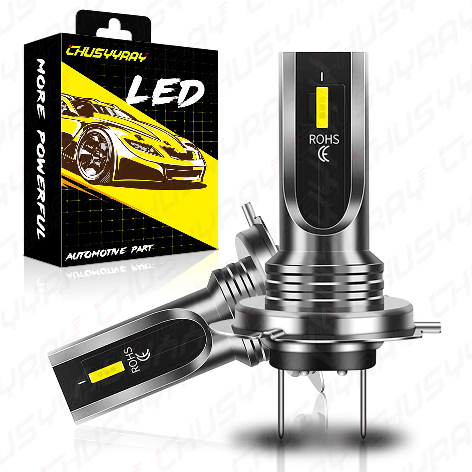 CHUSYYRAY H7 Led Headlight Bulbs High Low Beam Fog Light Led Replacement Bulbs Kit, 6000K White Light H7 Main Dip Beam Motorcycles Cars Headlamp Lights, Plug and Play, 2 Bulbs