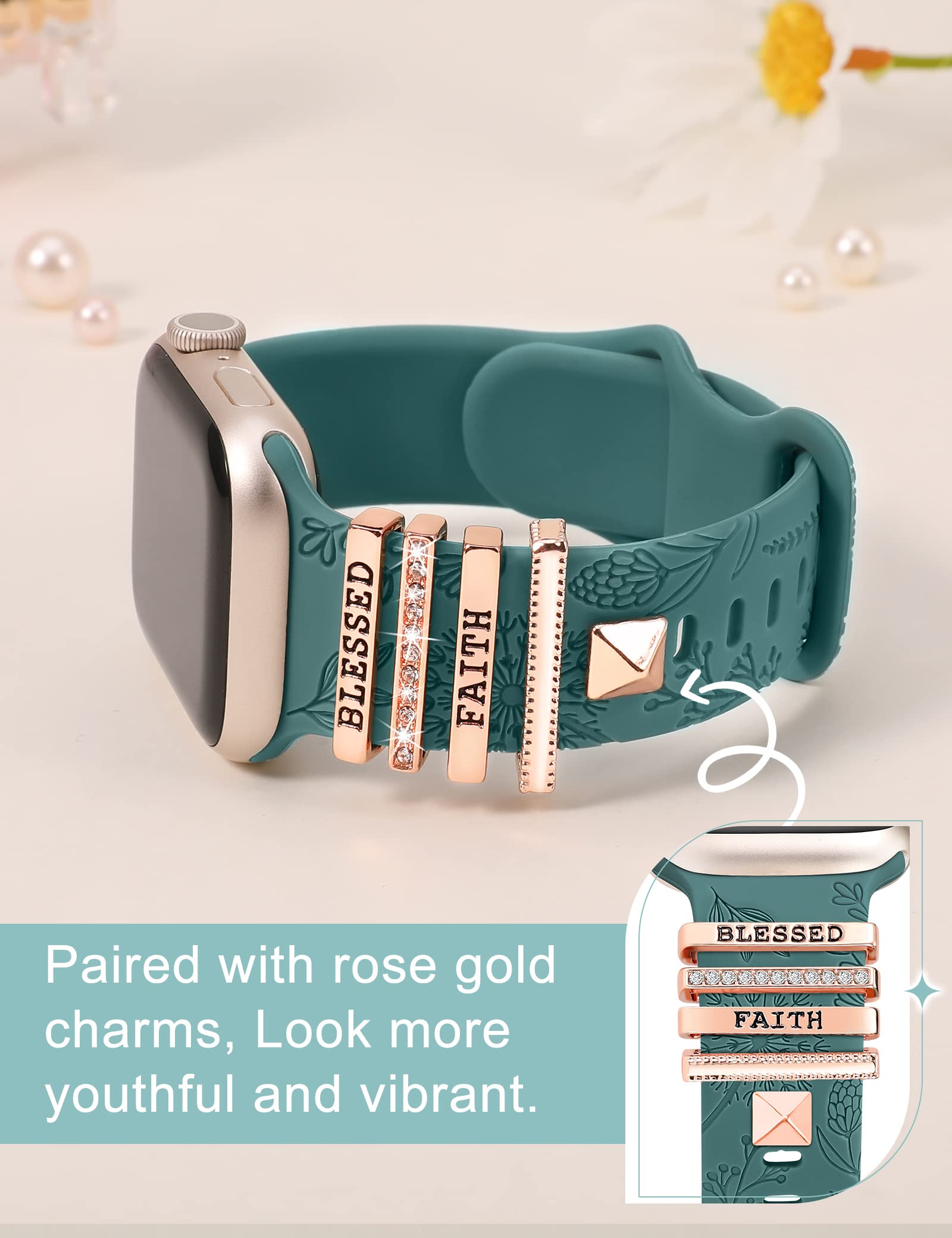 NEW 3 Engraved Apple Watch Bands with Charms Engraved Apple Watch Band Charms – The Cracked Pig main image 3