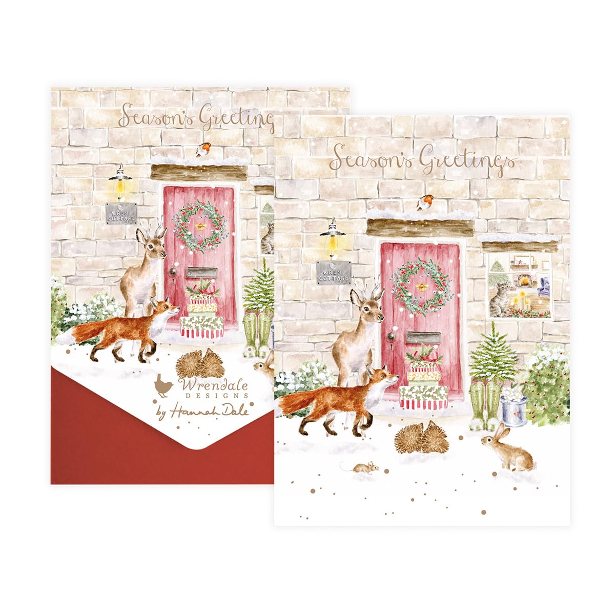 Wrendale Designs by Hannah Dale Christmas Cottage' Woodland Animal Christmas Card Pack, Multicolor, 101mm x 152mm - Image 2