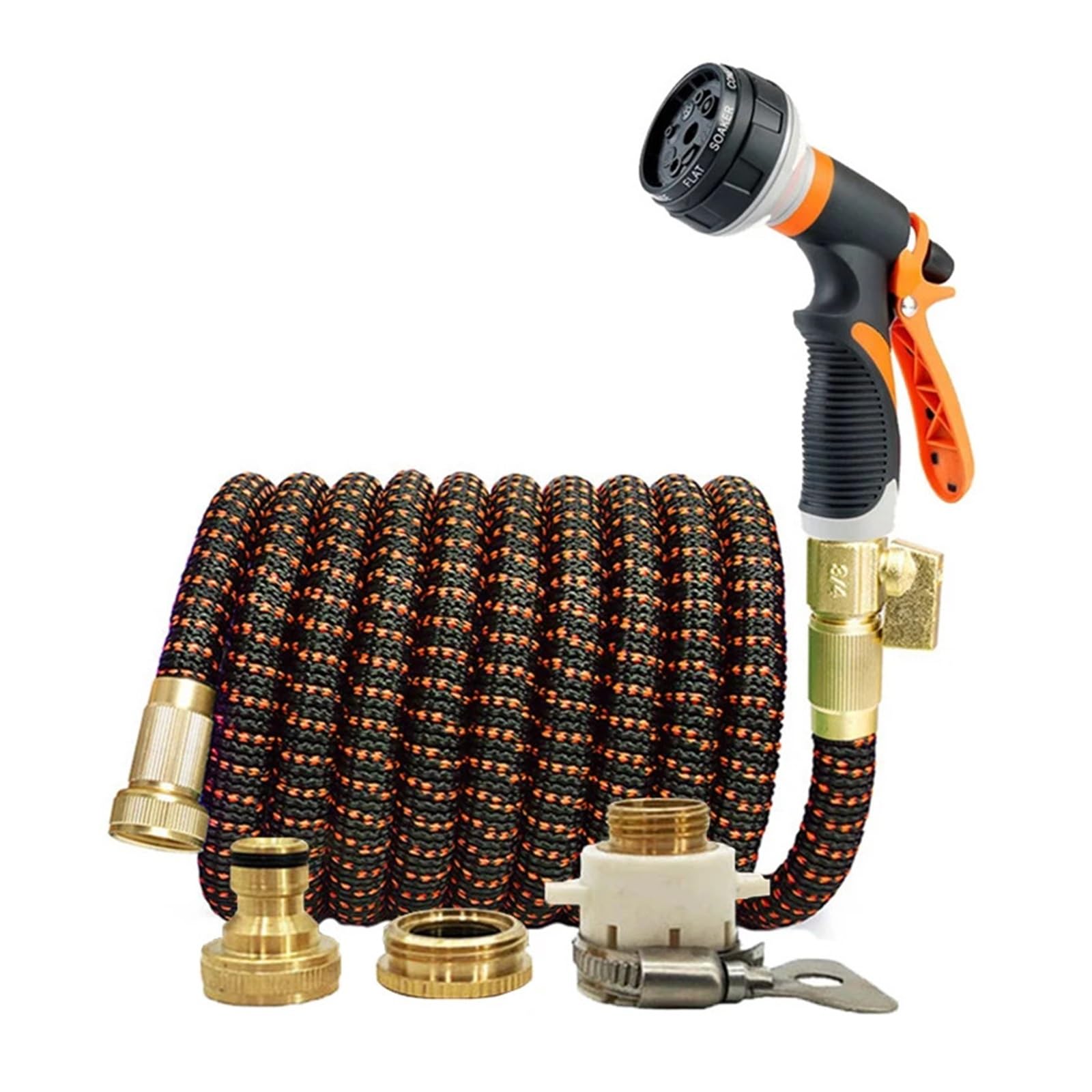 Conector de Metal doble extensible, manguera for jardín, carrete de Pvc de alta presión, tuberías de agua mágicas for riego de granja y jardín, lavado de coches (Color : Black Orange1, Size : 1/2''_