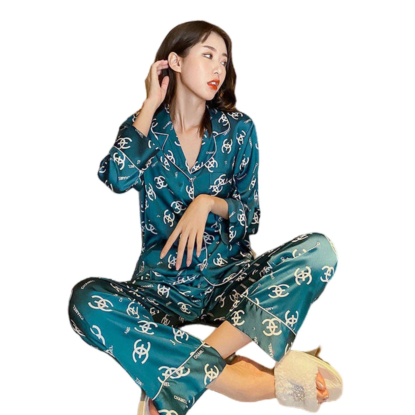 MOGSA Pyjama pour femme - Col en V - Lettre imprimée - Vêtements de nuit en soie - Vêtements de nuit XXL - Grande taille - Dl9905, L