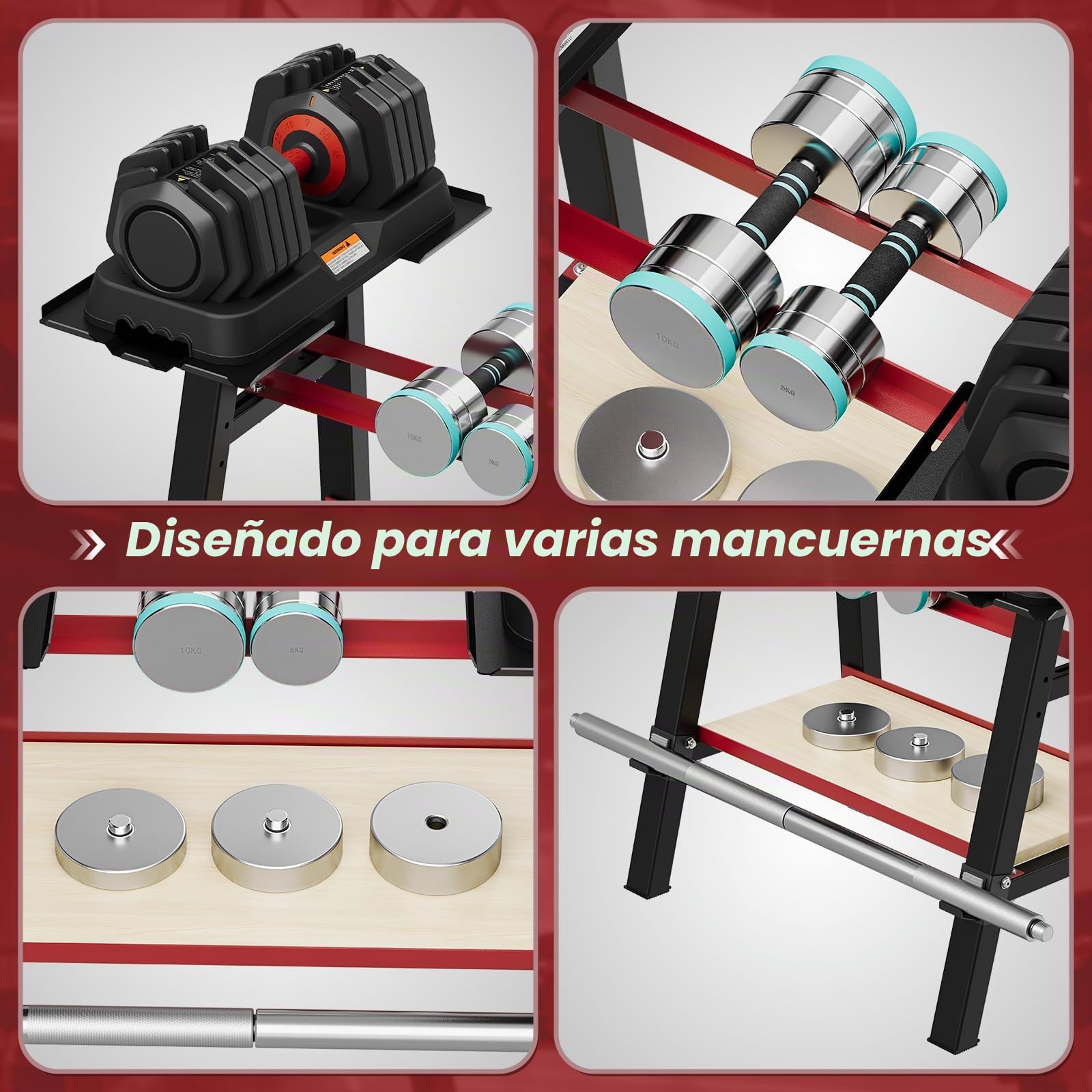 Dripex Soporte para Mancuernas Multifuncional de 2 Niveles Deportivo de Interior Fitness en Casa, Estante de Almacenamiento de Mancuernas Ajustable, Carga Máxima de 300 kg