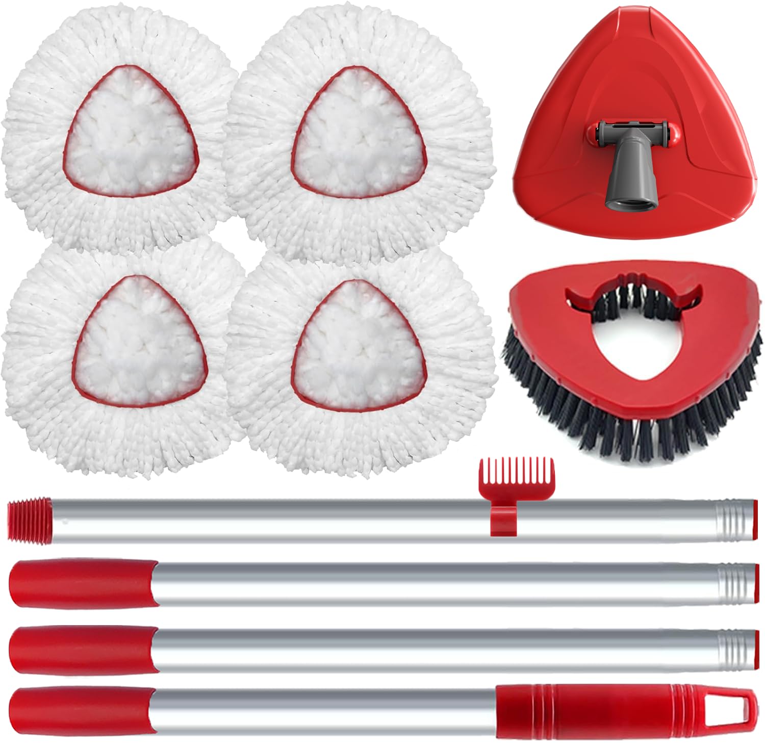 4 Spin Mop Head Replace for EasyWring 1 Tank, Upgraded Scrub Brush and Mop Base, Microfiber Replacement Head Refills, 30"-58" Handle, Easy to Install and Remove Mop Attachments Parts