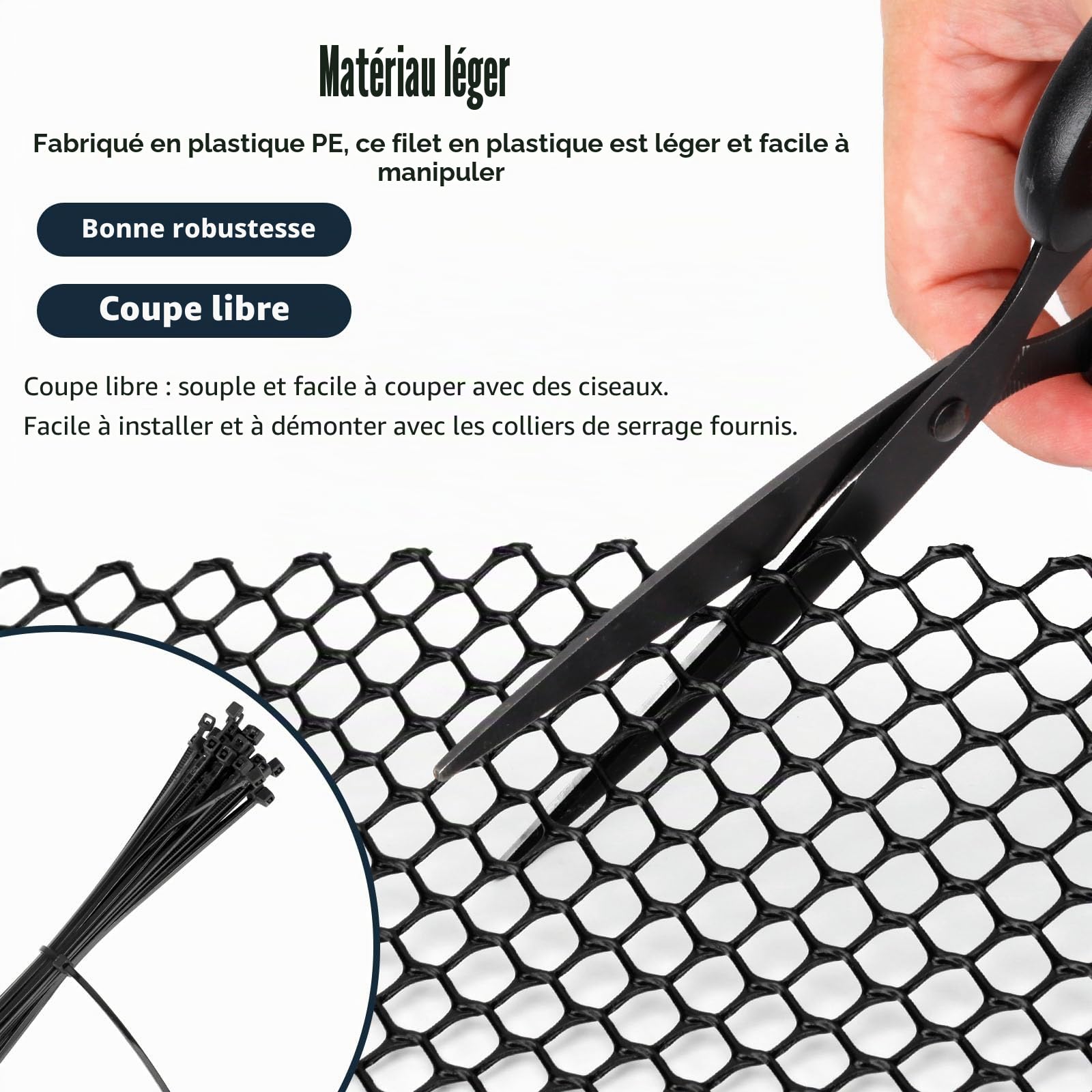 Grillage plastique filet poule grillage souple clôture en plastique trou de 8mm filet pour poulailler (Noir, 40cm×9m)