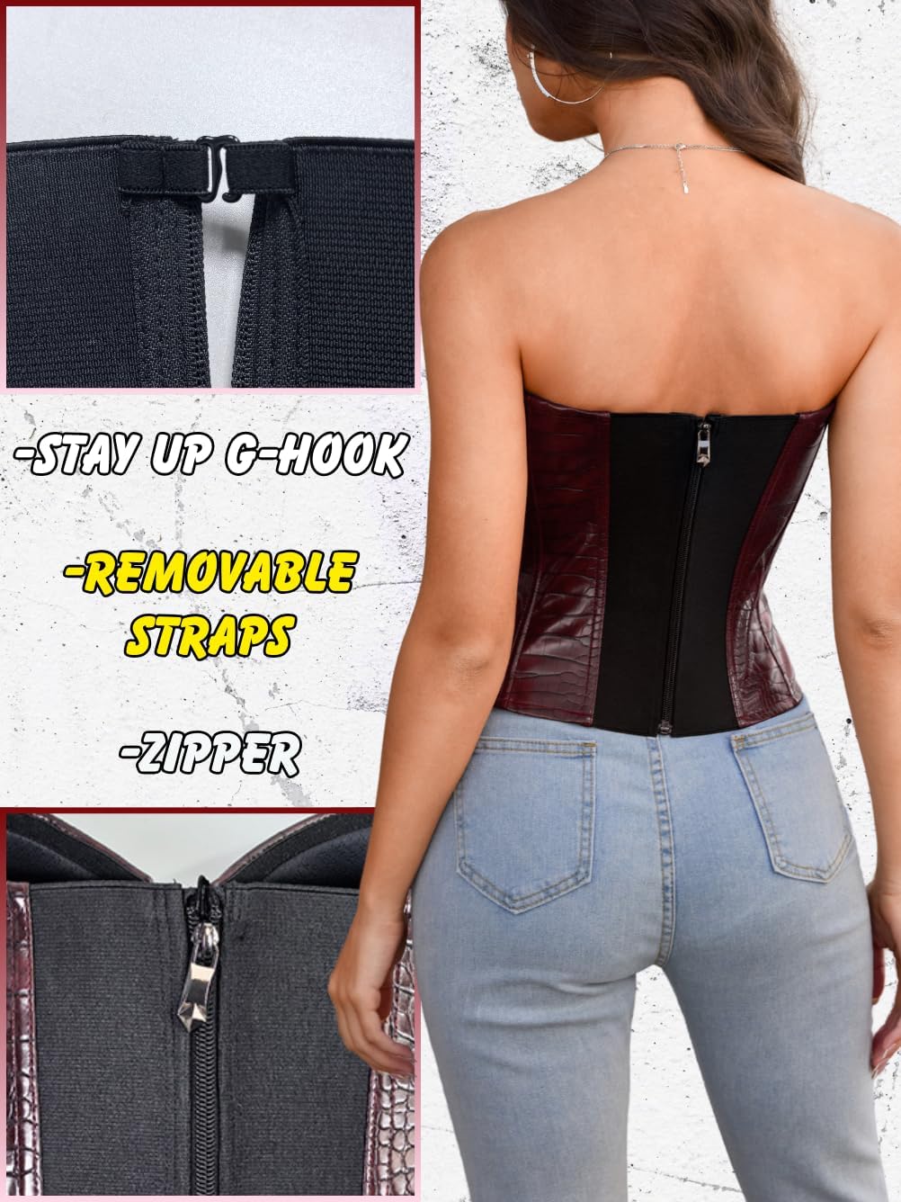 Womens Sexy Corset with 2 Straps (Wide & Thin), Boned Underwire Zipper, Overbust Bustier Rave Tube Top Size 00-10 - Image 4