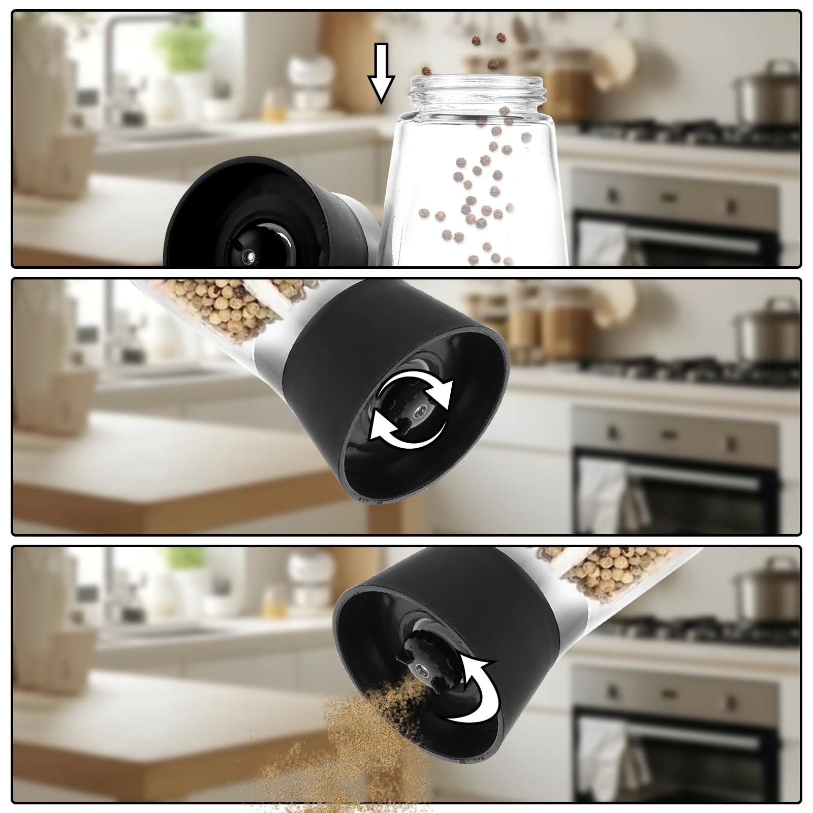 8 Pezzi Macina Pepe Manuale Nero 6.4 x 13.5 cm, Macinapepe Manuale Compatto, Macinino Spezie per Cucina, Tavola, Ristorante e Uso Quotidiano Casa