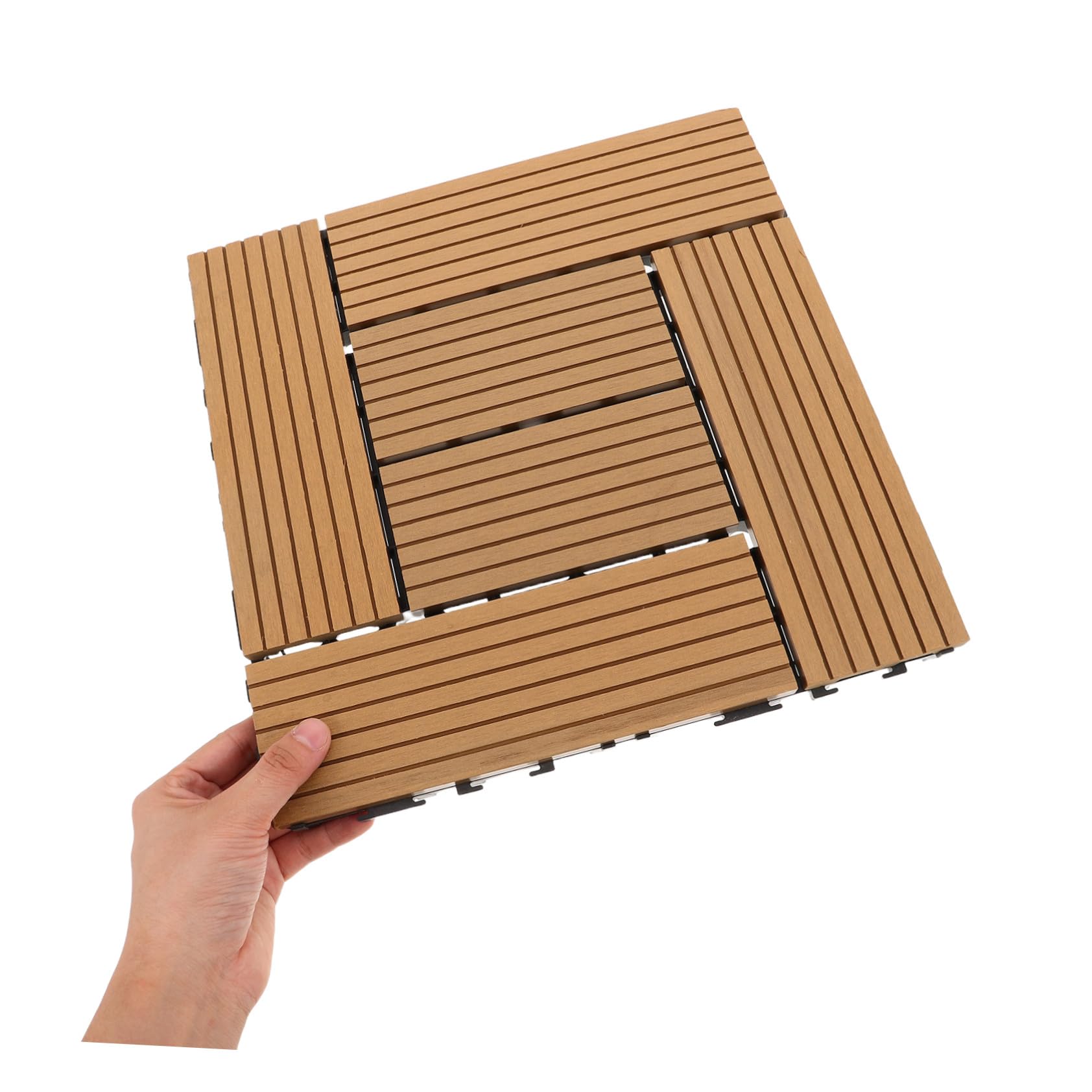Holibanna Dalles de Terrasse Clipsables Bois Composite Durable Revêtement Sol Extérieur Antidérapant pour Balcon Patio et Jardin Installation DIY Facile