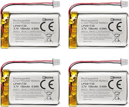 EEMB 4Pack 3.7V 401730 LiPo Battery 150mAh Rechargeable 1.25mm 2Pin Connector