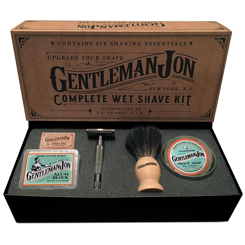 Gentleman Jon Safety Razor Wet Shaving Kit - Complete 6pc Grooming Set