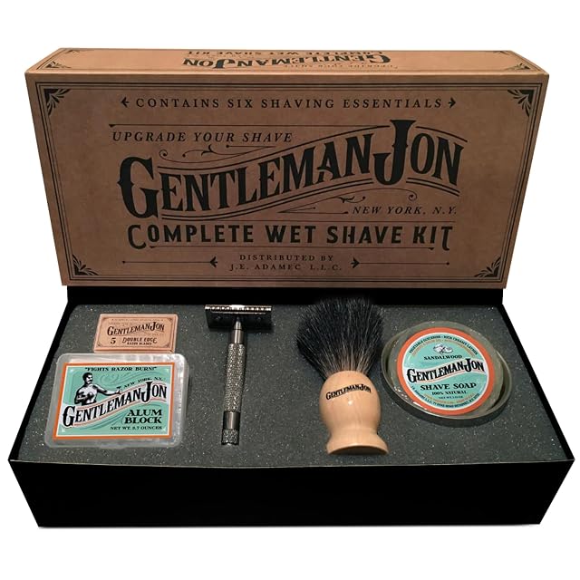Gentleman Jon Safety Razor Shaving Kit - Vintage Wet Shave Grooming Set for Men With Old Fashioned Razor