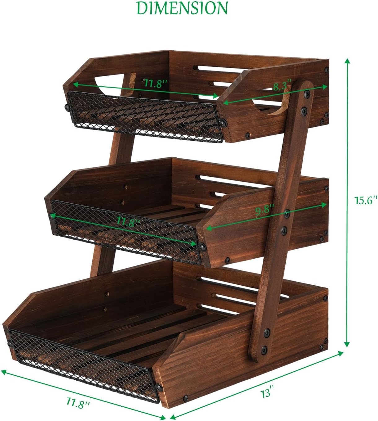 IBWell 3 Tier Fruit Basket for Kitchen Counter Farmhouse Wooden Fruit Holder for Countertop Kitchen Counter Organizer with 50pcs Deli Paper Tired Display Stand for Snack Bread - Image 2