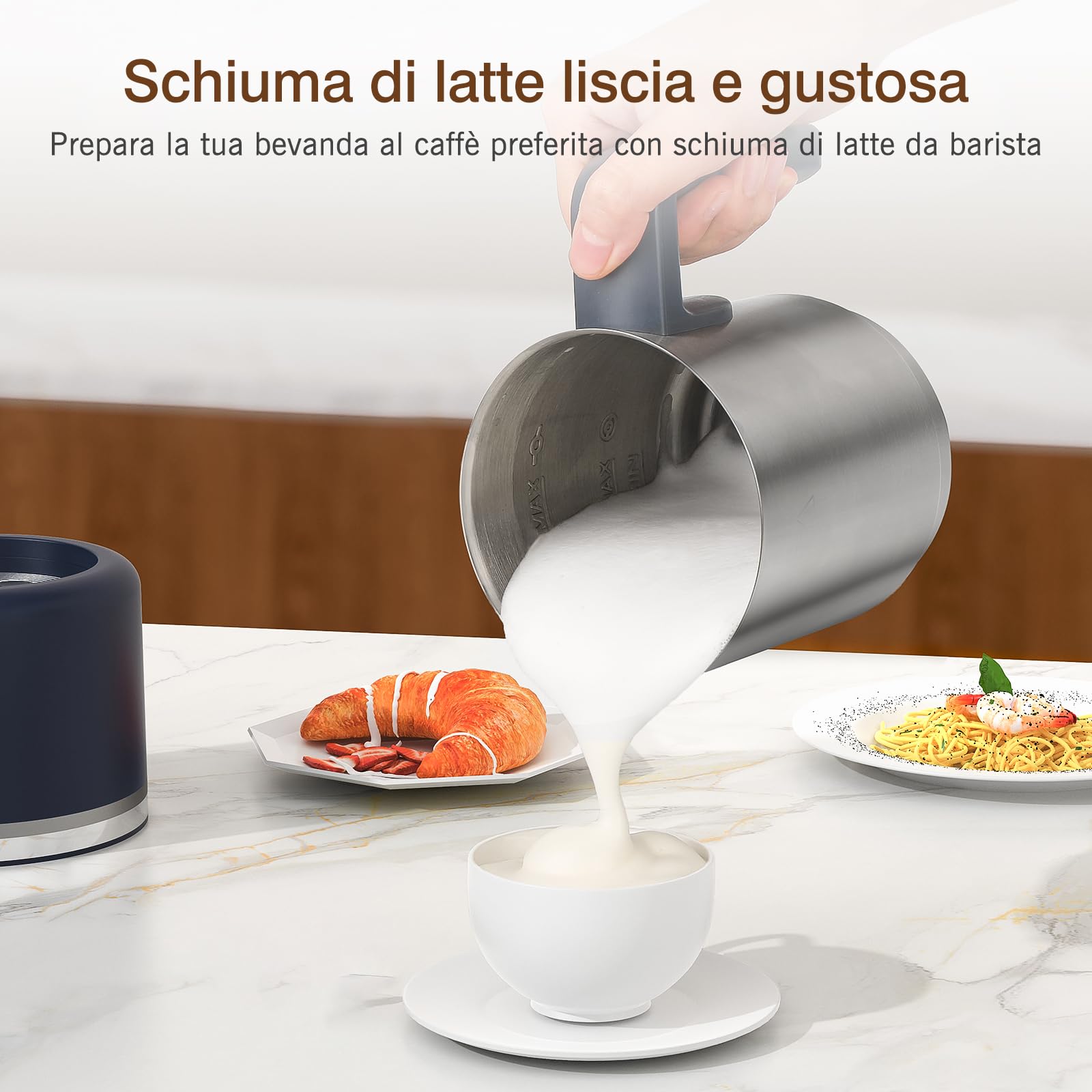 SIMPLETASTE Montalatte Elettrico 4 in 1, Bricco Rimovibile, 500 ml Schiumatore Automatico ad Alta Capacità per Latte Caldo e Freddo, Caffè, Latte, Macchiato, Cappuccino e Cioccolata Calda