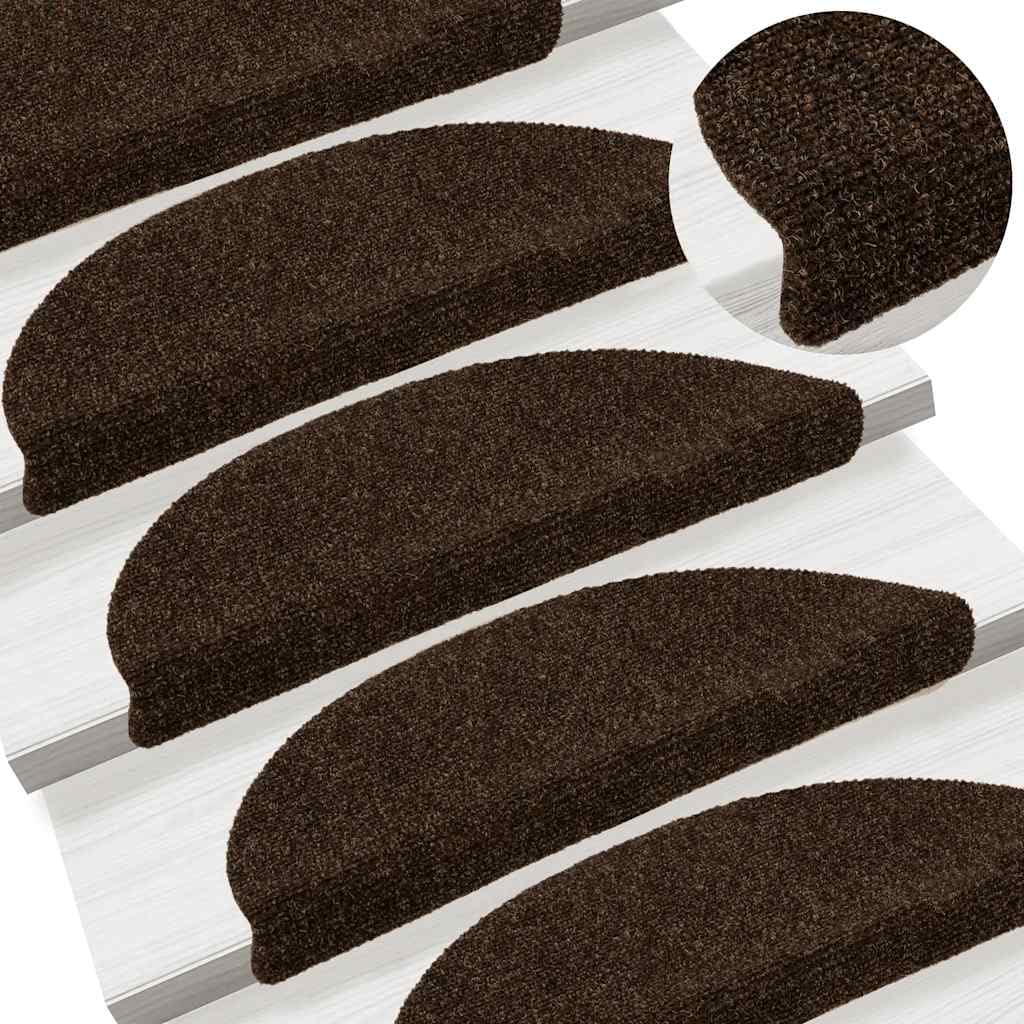 Maty na schody samoprzylepne, 30 szt., 56 x 17 x 3 cm, brązowe, półokrągłe, maty na schody, antypoślizgowe, ochrona przed krokami i hałasem w korytarzu