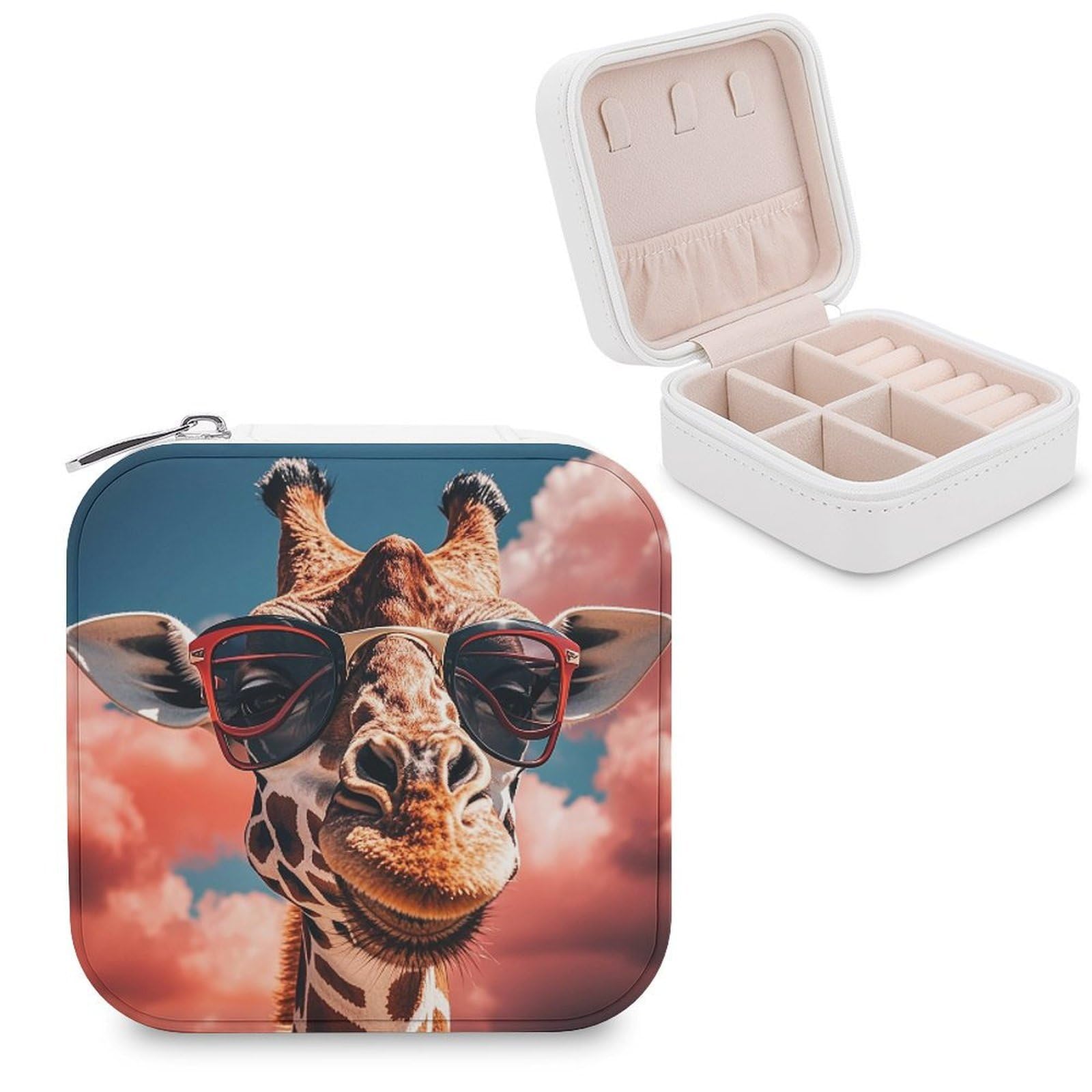FekiLoot Giraffe Wearing Sunglasses Jewelry Case Personalized Leather Jewelry Box Mini Travel Jewelry Case Small Portable Jewelry Organizer for Ring Earrings Necklace Bracelet
