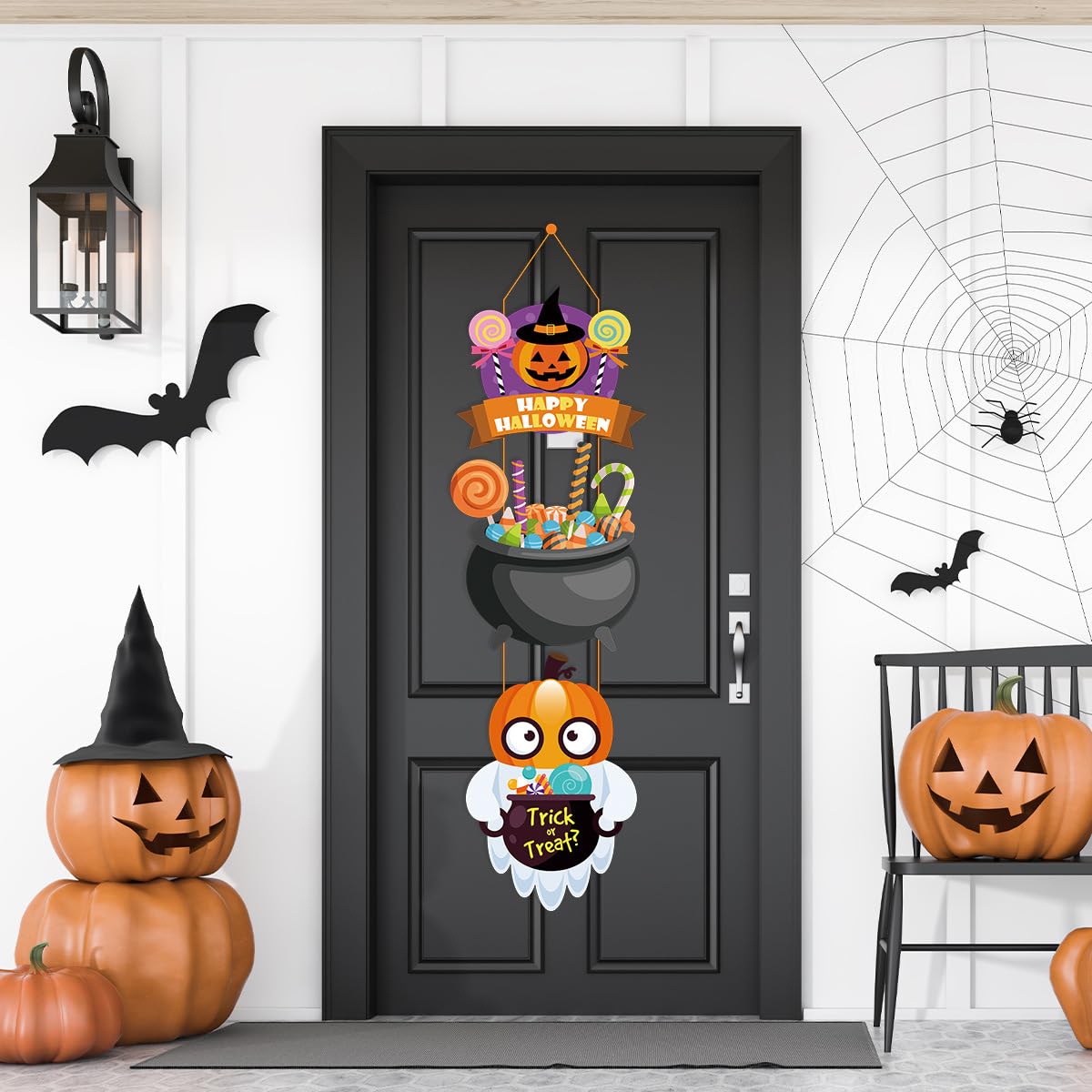 Halloween Türbanner 180x30 Cm (2 Stück) - Niedliches Geister-Design, Wetterfestes Oxford-Material Für Haustür & Party