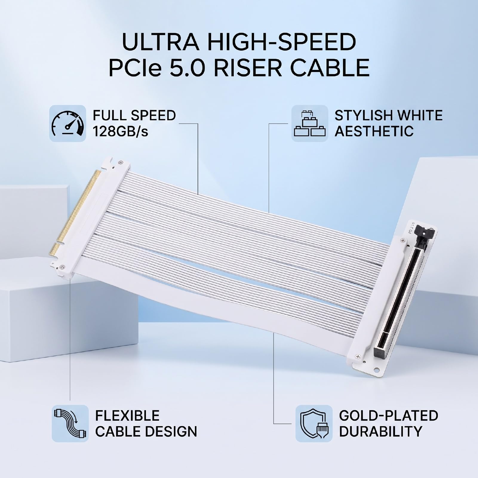 LICAEVEY Kabel Nośny PCIe 5.0 X16, Biały, 0,2 M, 128 GB/s, Dwukierunkowy