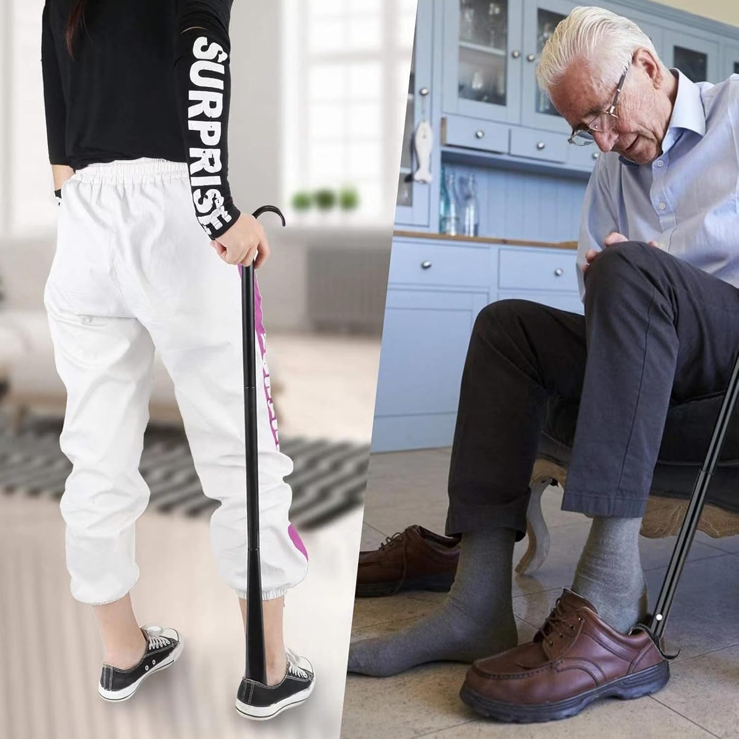 Long-Handled Shoe-Putting-on aid with a Clothing Hook; Multifunctional, Adjustable Dressing aid Suitable for Shoes, Socks, Shirts, and Pants; Long-Handled Shoe-Putting-on aid, Ideal for Seniors