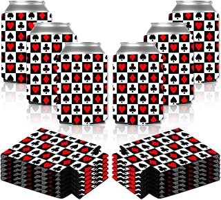 12 Pcs Casino Can Cooler Sleeves Bottle Can Sleeves Casino Poker Card Beer Can Sleeves Poker Print Casino Night Party Decorations Club Game Dinner Night Playing Cards Themed Party Supplies