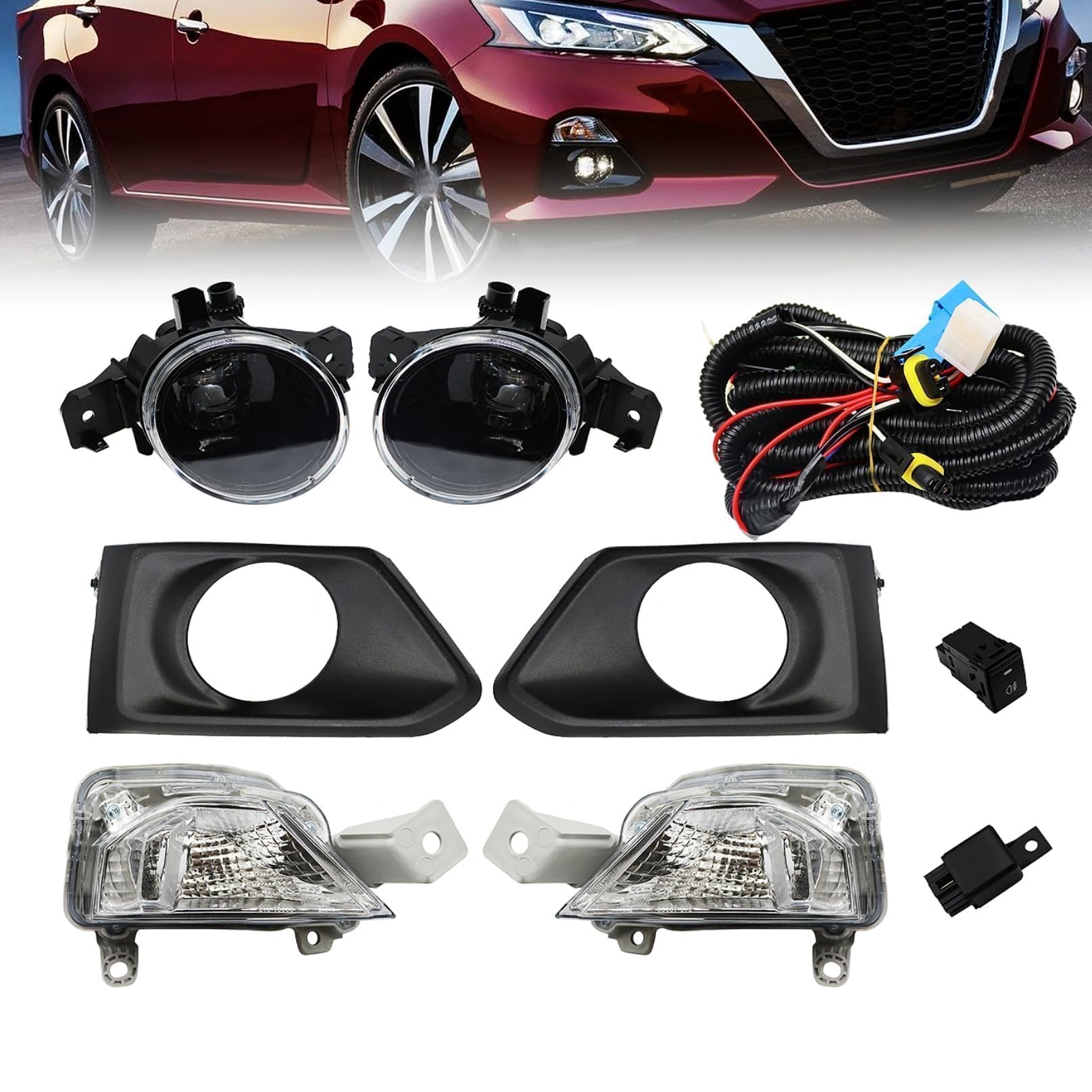 OsyphereX Fog Light Turn Signal Lamp Assembly Compatible with Altima 2019 2020 2021 w/Wiring Harness and Switch 261356CA0A 261306CA0A Not Halogen