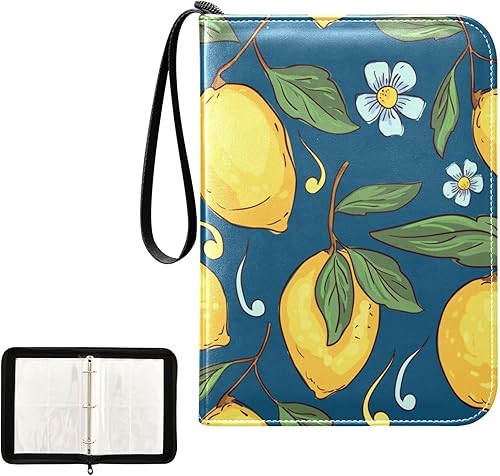 Yellow Lemons Card Binder 400 Pockets Trading Card Storage Binder Album with Sleeves Zipper Card Collection Holder Folder for Game Card Sport Card