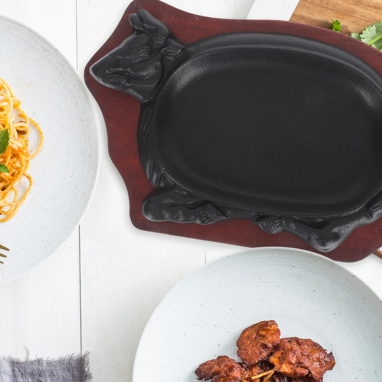 Piastra da Bistecca in Ghisa Nera senza Sbavature Bordi Arrotondati, Vassoio di Legno Incluso, per Grigliare Pesce in Casa