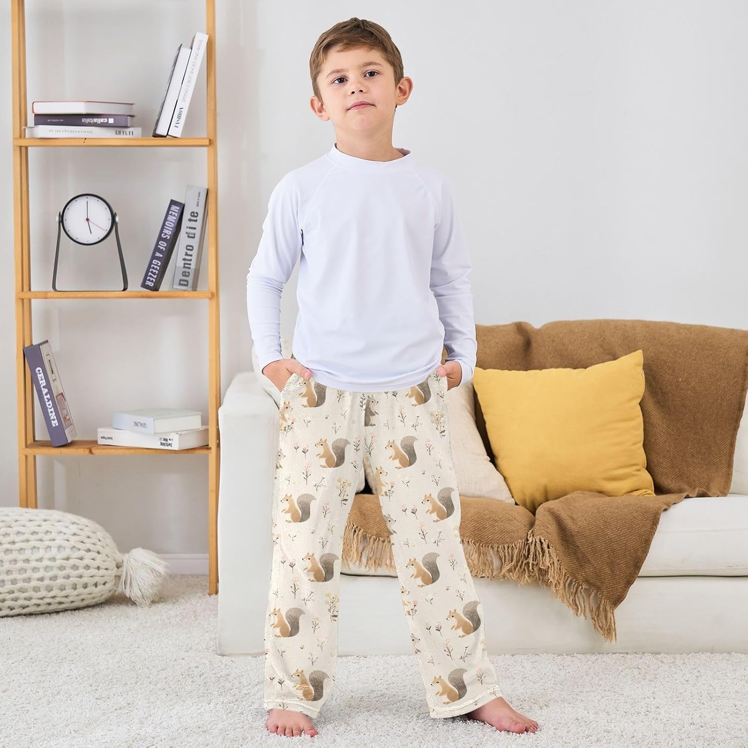 visesunny Cute Squirrel Pattern Boys Pants for Kids Fleece Bottoms Long Jogger Pants Trousers with Pockets Size 6-14Y