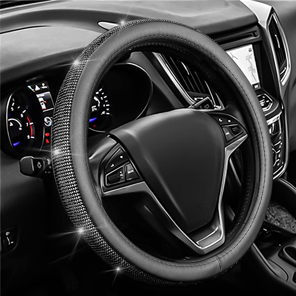 Blinglife Bling Car Accessories for Women,Luxurious Rhinestone Steering Wheel Cover for Girl(Black)