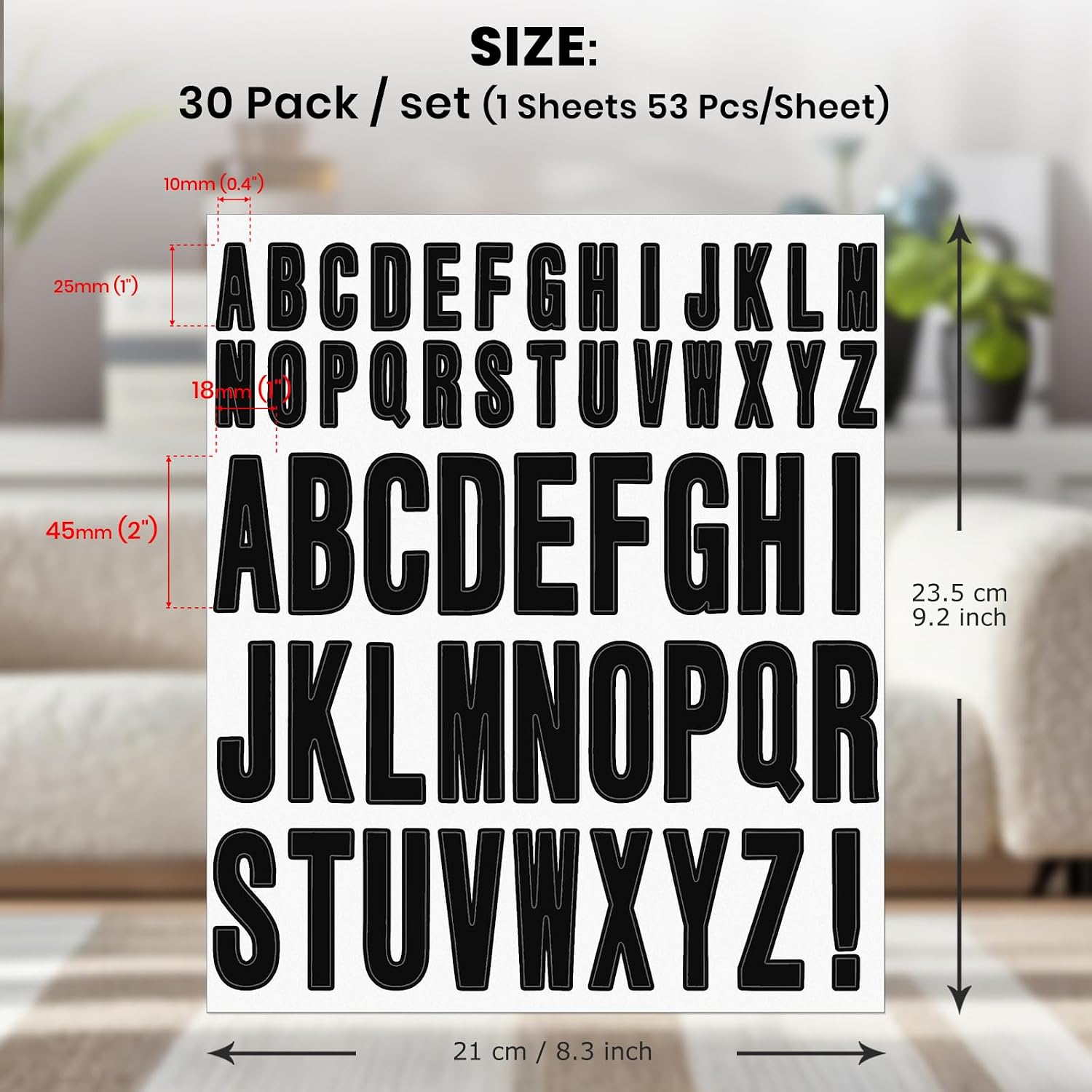Letter Stickers 30 Sheets Vinyl Capital Alphabet Labels Self-Adhesive Stick on Letters Black Sticker for Bulletin Boards Poster Classroom Mailbox Crafts Decor 1560 PCS 2 Inch 1 Inch