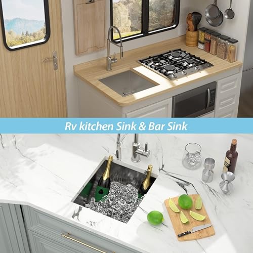 Miniatura 78 de Kichae Fregadero de lavandería de 21 x 18 pulgadas, fregadero de acero inoxidable de 12 pulgadas de profundidad para debajo de la encimera, lavabo