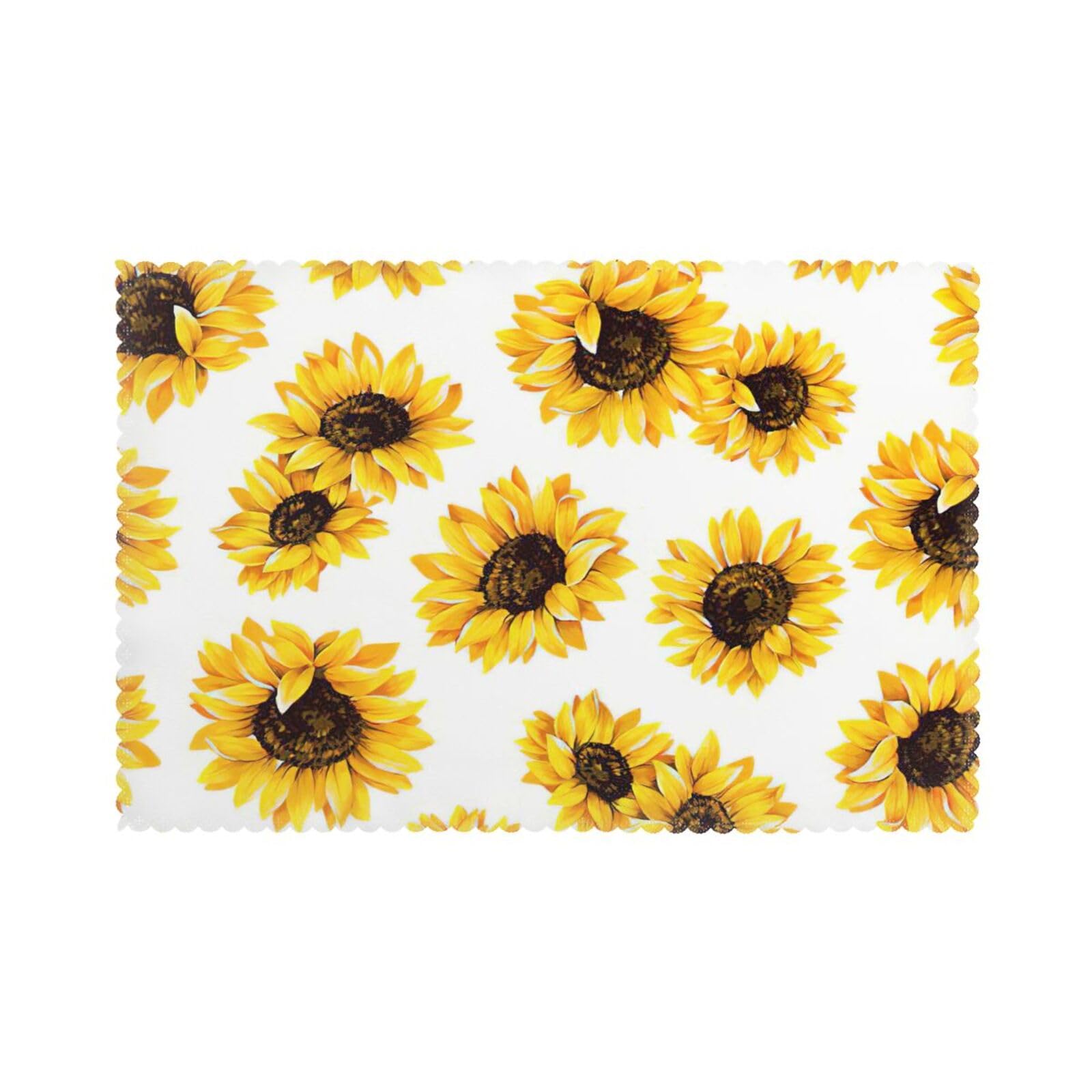 sunflower Print Placemats for Dining Table Set of 6 12x18 Inch Table Mats for Party Kitchen Dining.
