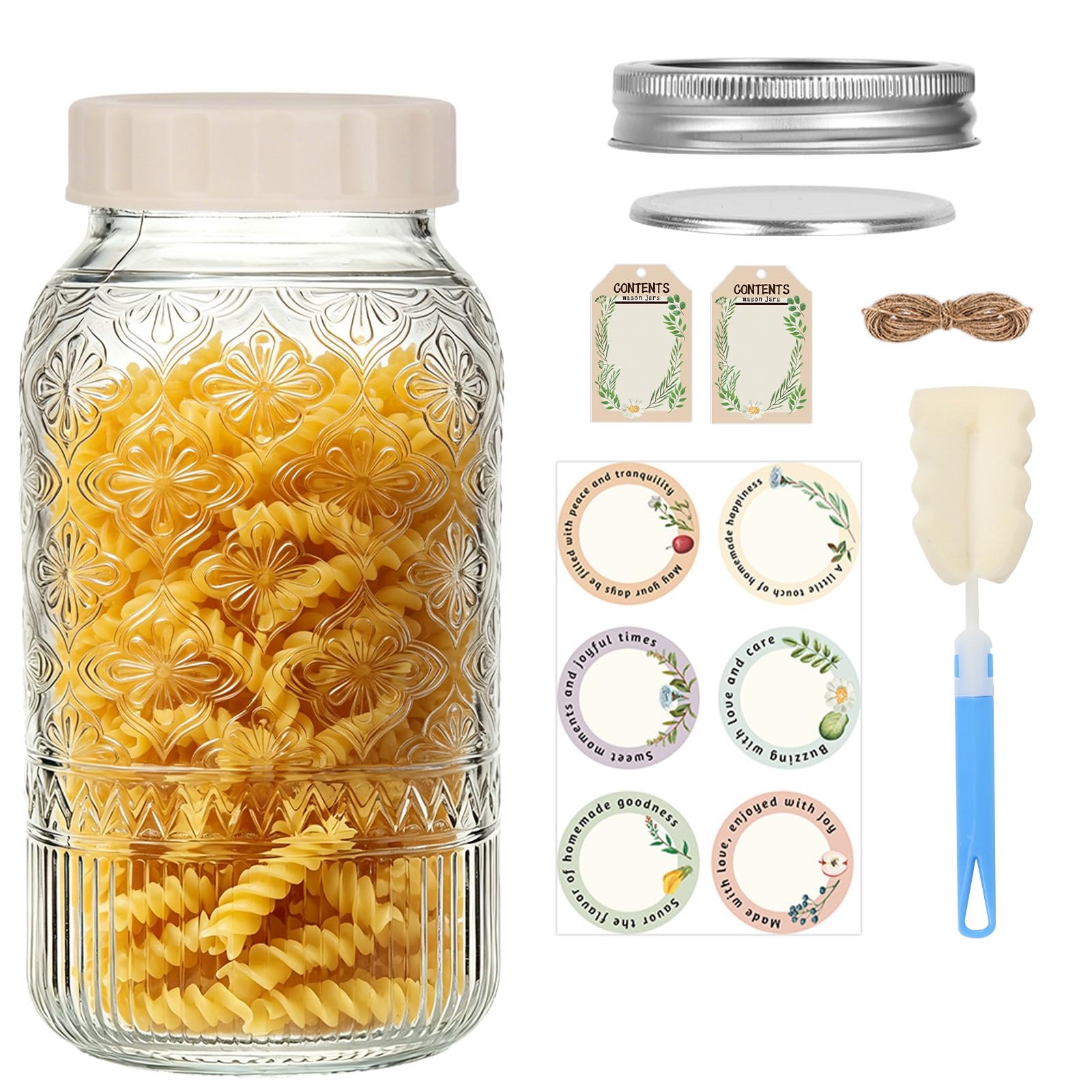64oz Glass Mason Jars 1-Pack with Airtight Metal Split & Extra Plastic Lid
