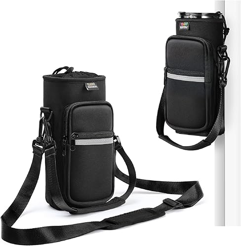 Miniatura 25 de Bolsa para botella de agua Nuovoware, soporte para botella de agua de 25oz/40oz/64oz, correa de mano ajustable, 2 bolsillos de neopreno, accesorios