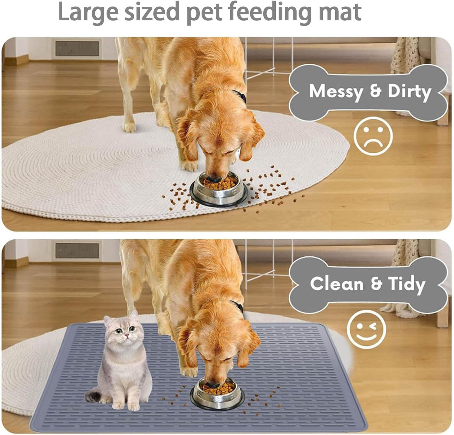 Resilient Silicone Feeding Mat for Large Dogs Cats Spill Containment Easy Storage Pet Placemat