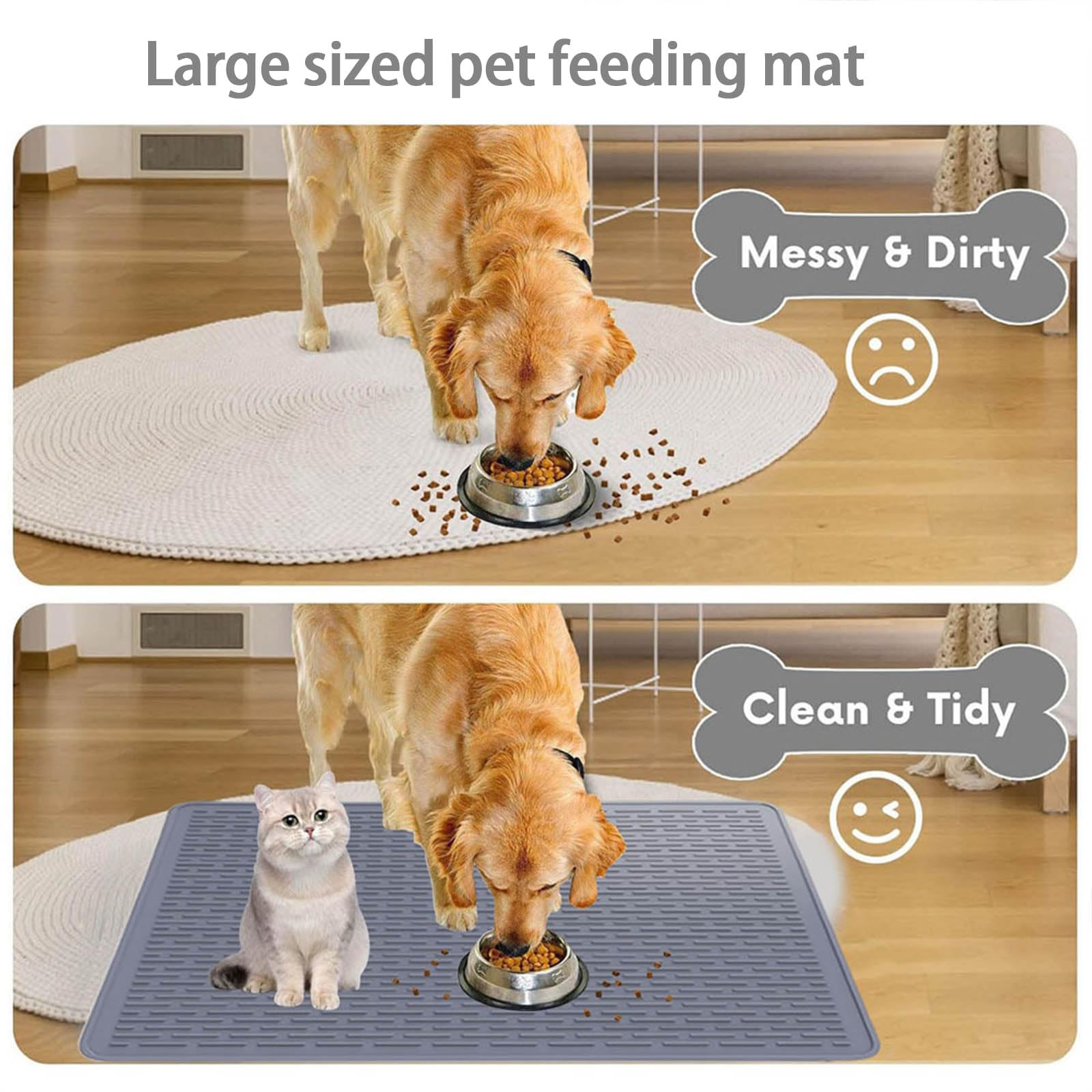 Tovaglietta in silicone per animali domestici, ciotola per cibo e acqua, organizzazione rapida, design pieghevole, vassoio extra large per alimenti per animali domestici